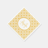 黄モダン色と白のジオメトモノグラムのリ名 スタンダードカクテルナプキン (角)