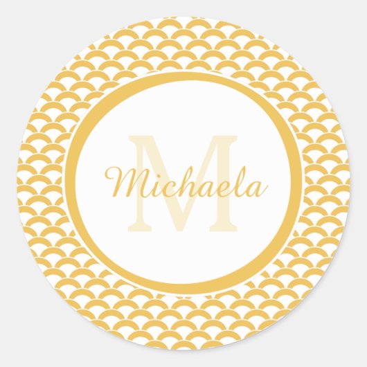 黄モダン色と白のホタテ ラウンドシール (正面)