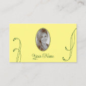 黄モダン色と緑と華美ポートレート写真 名刺 (正面)