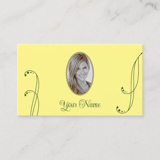 黄モダン色と緑と華美ポートレート写真 名刺 (正面)