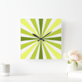 黄モダン色と緑のストライプの時計 スクエア壁時計 (ホーム)