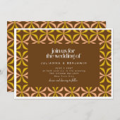 黄モダン色と茶色のレトロジオメト結婚リ 招待状 (正面/裏面)