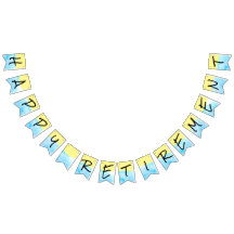 黄モダン色と青の水色ハッピーリタイア