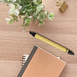 黄モダン色と黒の幾何学模様モノグラム 黒ボールペン