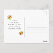 黄モダン色のオレンジ色のフローラ結婚式の日付を保存 ポストカード (裏面)