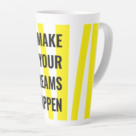 黄モダン色のストライプと夢の実現 カフェラテマグ (右アングル)