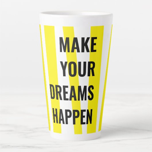 黄モダン色のストライプと夢の実現 カフェラテマグ (正面)