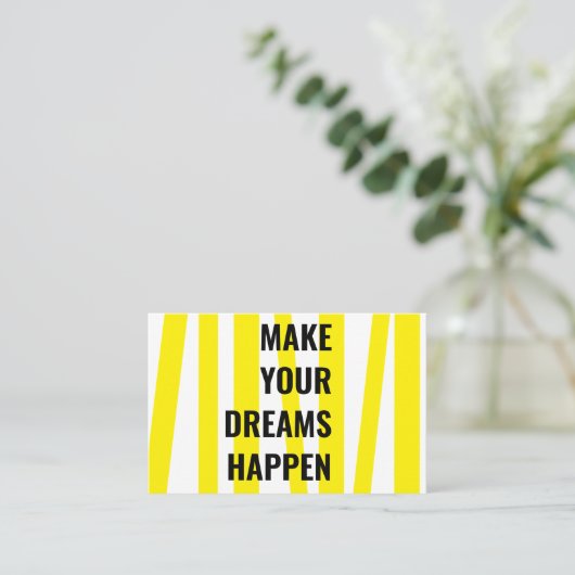 黄モダン色のストライプと夢の実現 名刺 (スタンド正面)