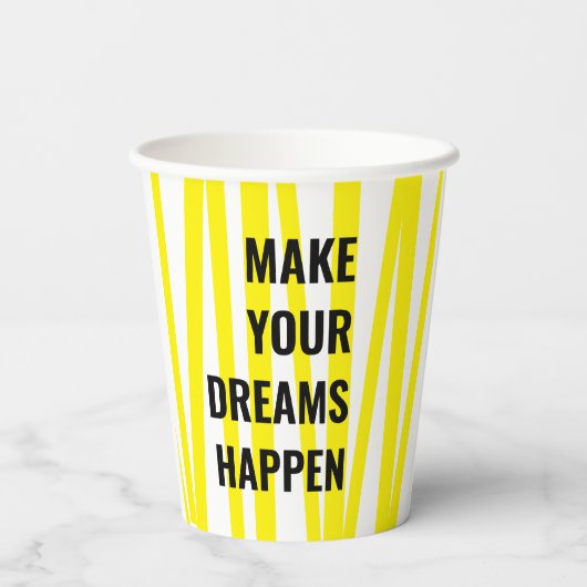 黄モダン色のストライプと夢の実現 紙コップ (裏面)