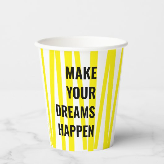 黄モダン色のストライプと夢の実現 紙コップ (正面)