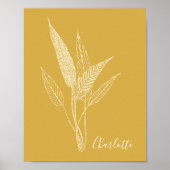 黄モダン色のミニマル植物学パーソナライズされた ポスター (正面)