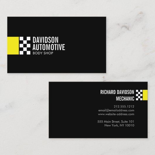 黄モダン色のレーシングフラッグ車のロゴ 名刺 (正面/裏面)