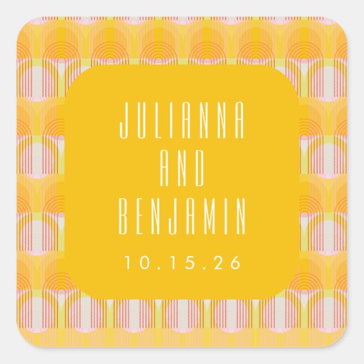 黄モダン色の中央のジオメト結婚リラインのカスタム スクエアシール (正面)