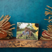 黄モダン色の水色ひまわり結婚花写真 フォトプラーク (側面)