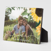 黄モダン色の水色ひまわり結婚花写真 フォトプラーク (側面)