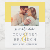 黄モダン色の石板結婚の写真日付を保存 ワインラベル (シングルラベル)