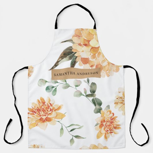 黄モダン色の花とクラフトパーソナライズされたギフト エプロン (正面)