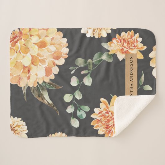 黄モダン色の花とクラフトパーソナライズされたギフト シェルパブランケット (正面(横))