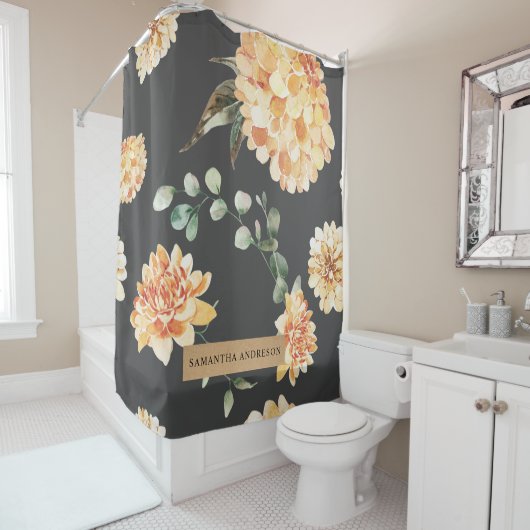 黄モダン色の花とクラフトパーソナライズされたギフト シャワーカーテン (インサイチュ)