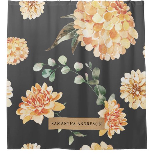 黄モダン色の花とクラフトパーソナライズされたギフト シャワーカーテン (正面)