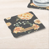 黄モダン色の花とクラフトパーソナライズされたギフト スクエアペーパーコースター (アングル)