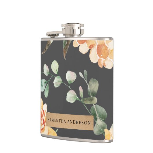 黄モダン色の花とクラフトパーソナライズされたギフト フラスク (左)