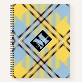 黄モダン色の青い格子状タータンチェックパーソナライズされた名 ノートブック