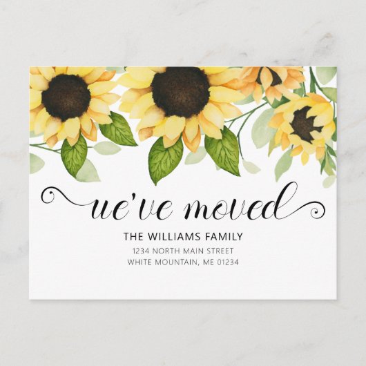 黄モダン色ひまわり水カラーフローラ移動 案内ポストカード (正面)