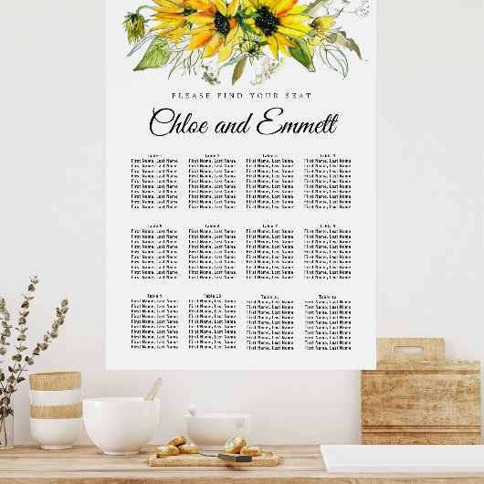 黄モダン色ひまわり12テーブル座席表 ポスター (キッチン)