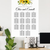 黄モダン色ひまわり14テーブル座席表 ポスター (ホームオフィス)