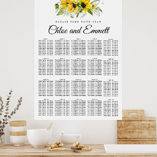 黄モダン色ひまわり20テーブル座席表 ポスター (キッチン)