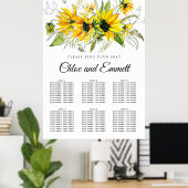 黄モダン色ひまわり6テーブル座席表 ポスター
