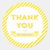 黄モダン色ストライプの赤ちゃんシャワーありがとう ラウンドシール (正面)