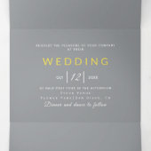 黄モダン色タイポグラフィ、灰色の写真結婚の 三つ折り招待状 (内部中)