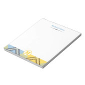 黄モダン色タータンチェックモノグラムスクリプト名 ノートパッド (回転)