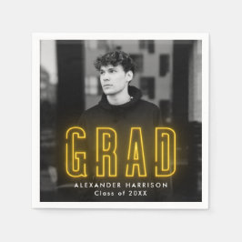 黄モダン色ネオン写真卒業 スタンダードカクテルナプキン