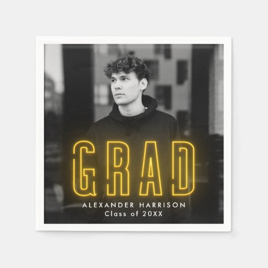黄モダン色ネオン写真卒業 スタンダードカクテルナプキン (正面)