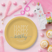 黄モダン色ハッピーバースデー ペーパープレート (パーティー)