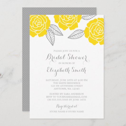 黄モダン色バラブライダルシャワー 招待状 (正面/裏面)