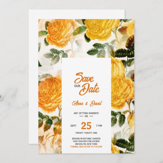 黄モダン色フローラ保存日付招待状 招待状 (正面/裏面)