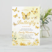 黄モダン色フローラ蝶ガールベビーシャワー 招待状 (スタンド正面)