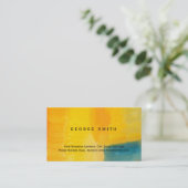 黄モダン色ブルー抽象芸術プレーン・ビジネス・カード 名刺 (スタンド正面)