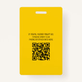 黄モダン色ボランティアIDロゴQRコード バッジ (裏面)