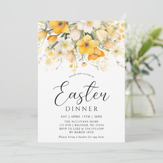 黄モダン色春フローライースターディナー 招待状 (スタンド正面)