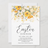 黄モダン色春フローライースターディナー 招待状 (正面)