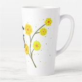 黄モダン色水色フローラモノグラム名 カフェラテマグ (右)