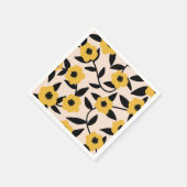 黄モダン色花黒離れ色柄 スタンダードカクテルナプキン (角)
