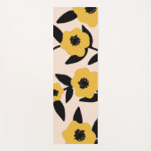 黄モダン色花黒離れ色柄 ヨガマット (正面)