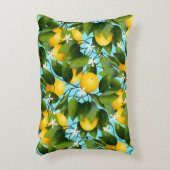 黄モダン色&グリーンレモンフルーツプリント アクセントクッション (正面(垂直))