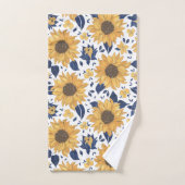 黄モダン色・ネイビーひまわり バスタオルセット (ハンドタオル)